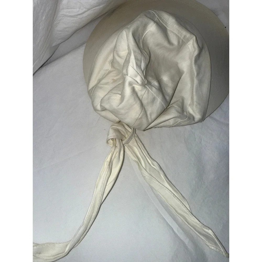 Vintage Cream Canvas Wide Brim Sun‎ Hat Adjustable Tie Back Gardening Beach Hat